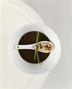 Black bean soup with crabmeat