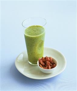 Broad bean soup with fried, diced bacon