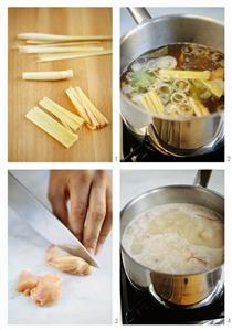Making chicken and coconut soup (Thailand)