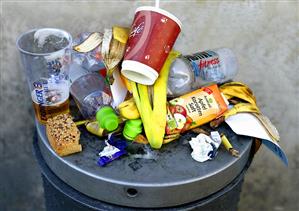 An over-full litter bin