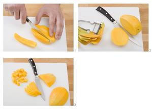 Peeling and slicing or dicing a mango