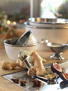 Kitchen scene with ginger, figs and star anise