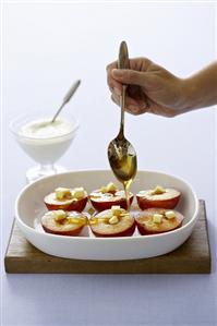 Preparing plums for baking