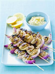 Chicken kebabs with lemon dip
