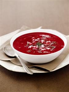 Beetroot soup with feta and dill