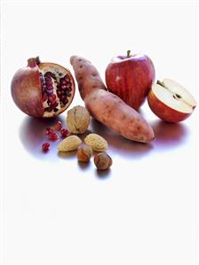 Pomegranate, sweet potato, apple and nuts
