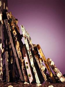 Broken chocolate, stacked upright