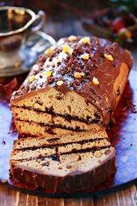 Filled honey cake, partly sliced