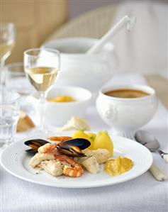 Bouillabaisse (fish & shellfish soup, France) with rouille