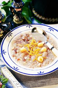 Jewish fish soup with soup pearls