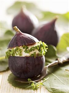 Figs stuffed with cashew cheese and cress