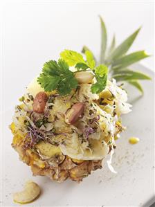 Pineapple stuffed with sauerkraut salad