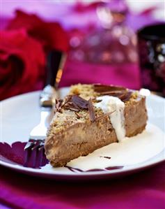 A piece of chocolate cheesecake