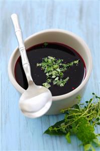 Borscht with fresh herbs