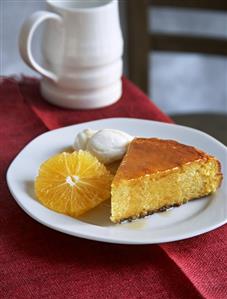 A piece of orange cake