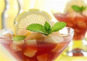 Cold peach soup with lemon and mint