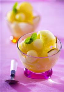 Melon sorbet with melon balls