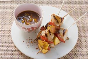 Turkey and peach kebabs