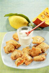 Pumpkin fritters with crème fraîche