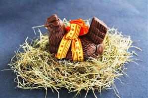 Easter hen in a nest of hay