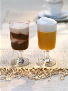 Banana & cherry smoothie, mango & orange smoothie with coconut milk