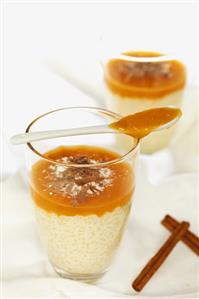 Rice pudding with mango puree