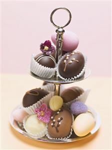 Easter sweets on tiered stand