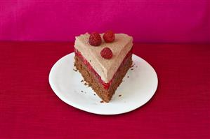 A piece of raspberry chocolate cake