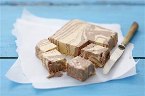 Chocolate halva with knife