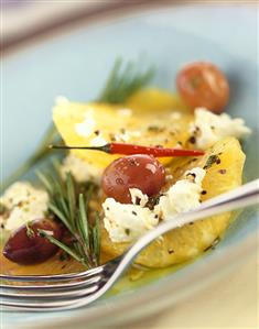 Spicy salad of citrus fruit, ricotta and olives