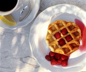 Belgian Waffle with Fresh Raspberries