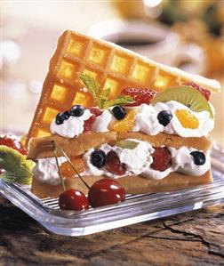 Waffles Layered with Fruit and Whipped Cream