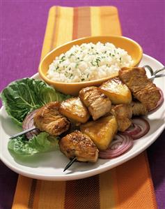 Pork and Pineapple Kabobs with White Rice