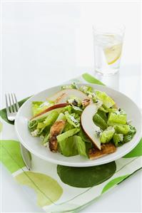 Chicken and Pear Salad with Blue Cheese, Glass of Water with Lemon
