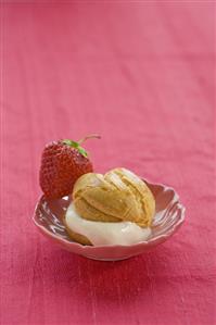 Heart Shaped Cream Puff with a Strawberry