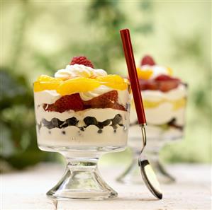 Yogurt Parfait with Blueberries, Strawberries and Oranges; Spoon
