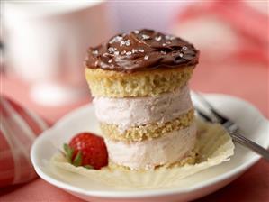 Cupcake with Ice Cream Layers and Chocolate Frosting