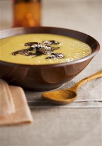 Bowl of Corn Soup with Mushroom Slices