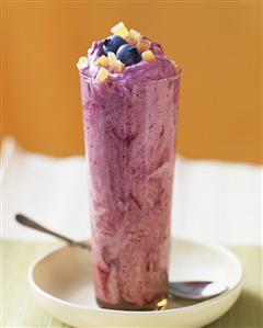 Blueberry Yogurt Smoothie in a Bowl with Spoon