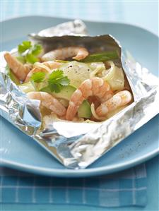 Gambas en papillote. Receta disponible.
