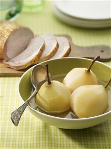 Peras al vino. Receta disponible.
