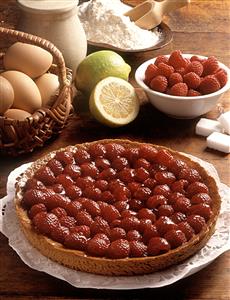 Tarta de frambuesas y limon. Receta disponible.
